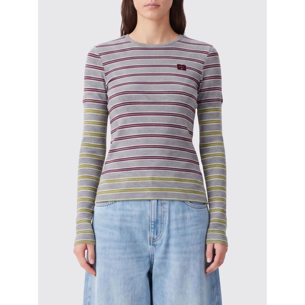 Ganni Women Striped Slim Fit Long-Sleeved T-Shirt Ganni In Organic Cotton